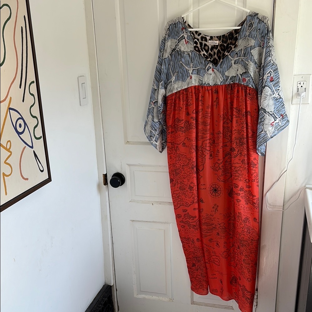 Anthropologie Red and Blue Maxi Dress
